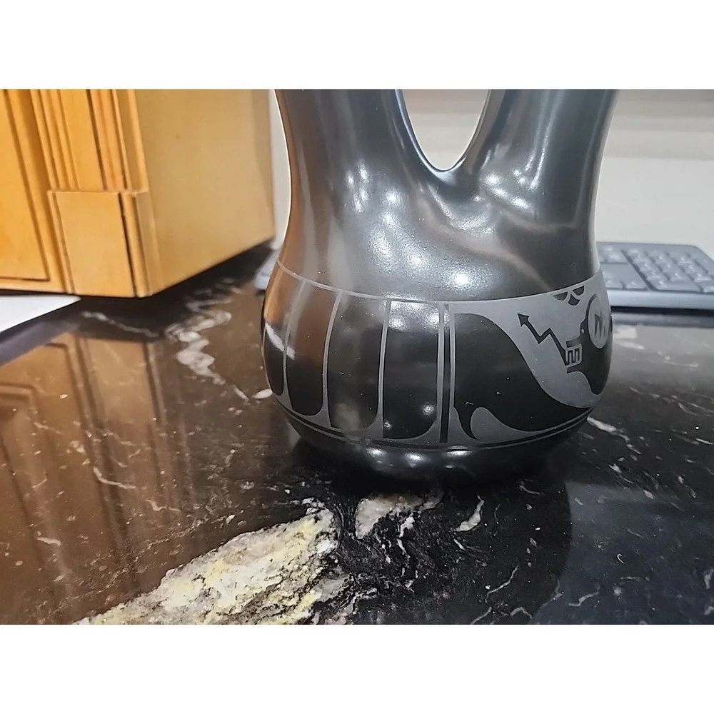 Vintage Signed Adakai Navajo Blackware Wedding Vase - EXCELLENT
